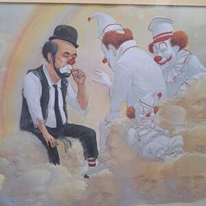 Robert Quert Signed Framed Art Print Surreal Clown Illustration Vintage Wall Art